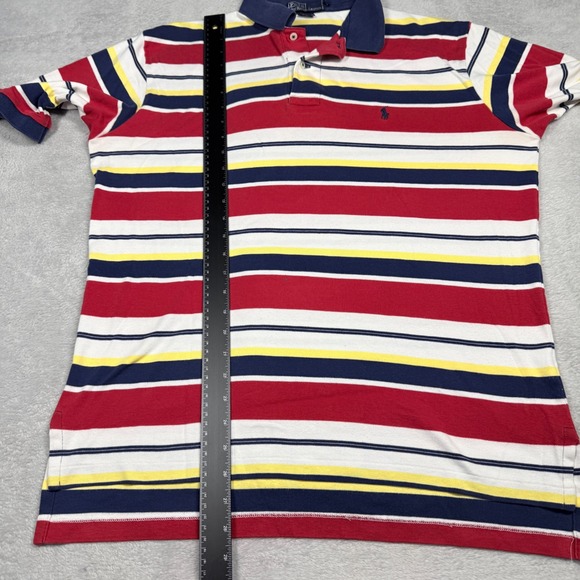 Polo Ralph Lauren Striped Polo Shirt Navy Red Yellow White Cotton Size M - Picture 12 of 12